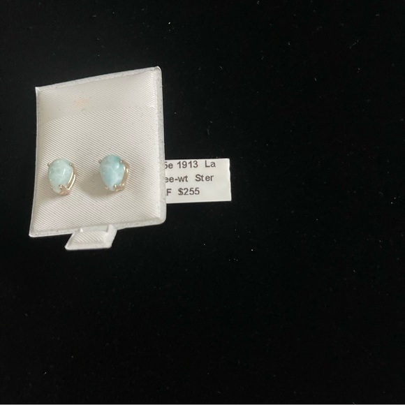 Sterling silver One of a kind Larimar pear shaped earrings - Picture 4 of 8